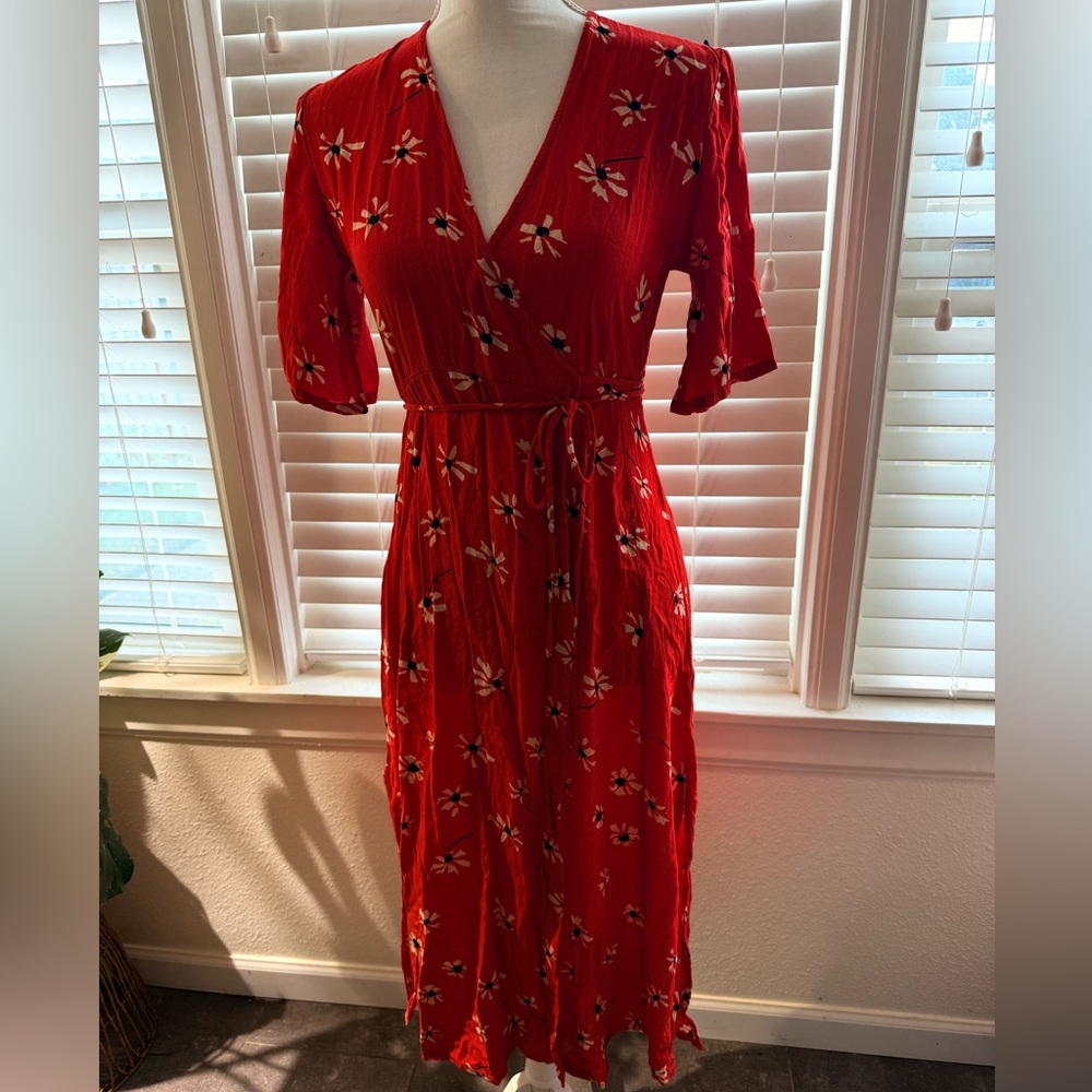Anthropologie Red Midi Wrap Sundress